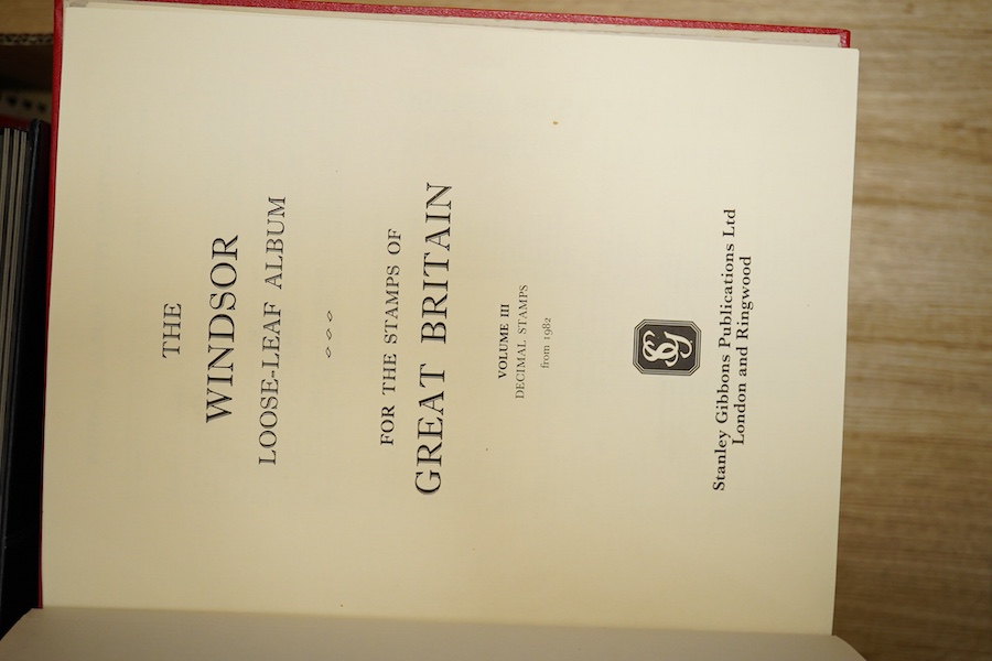 A stamp collection contained in eight albums, including four Windsor Albums published by Stanley Gibbon for Great Britain Vols. I, II, III, and IV, containing mainly unused ERII definitives and other stamps, together wit